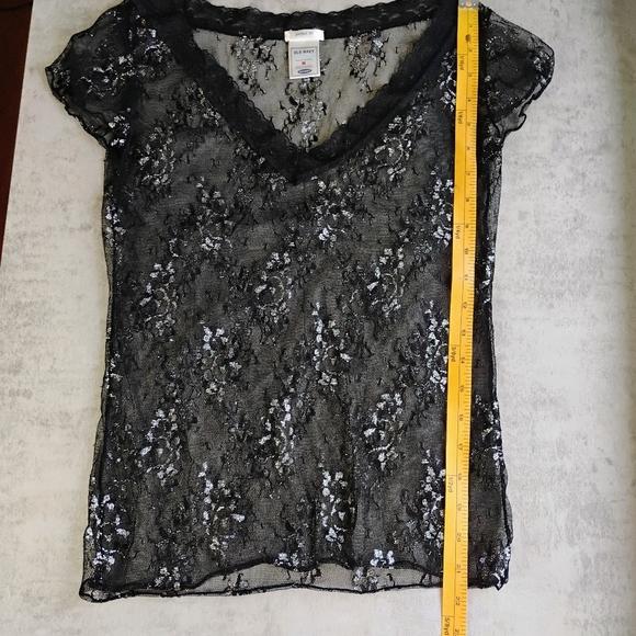 Vintage Old Navy Sheer Lace Top Womens Medium Black Silver Goth Layering Y2K - Picture 6 of 8